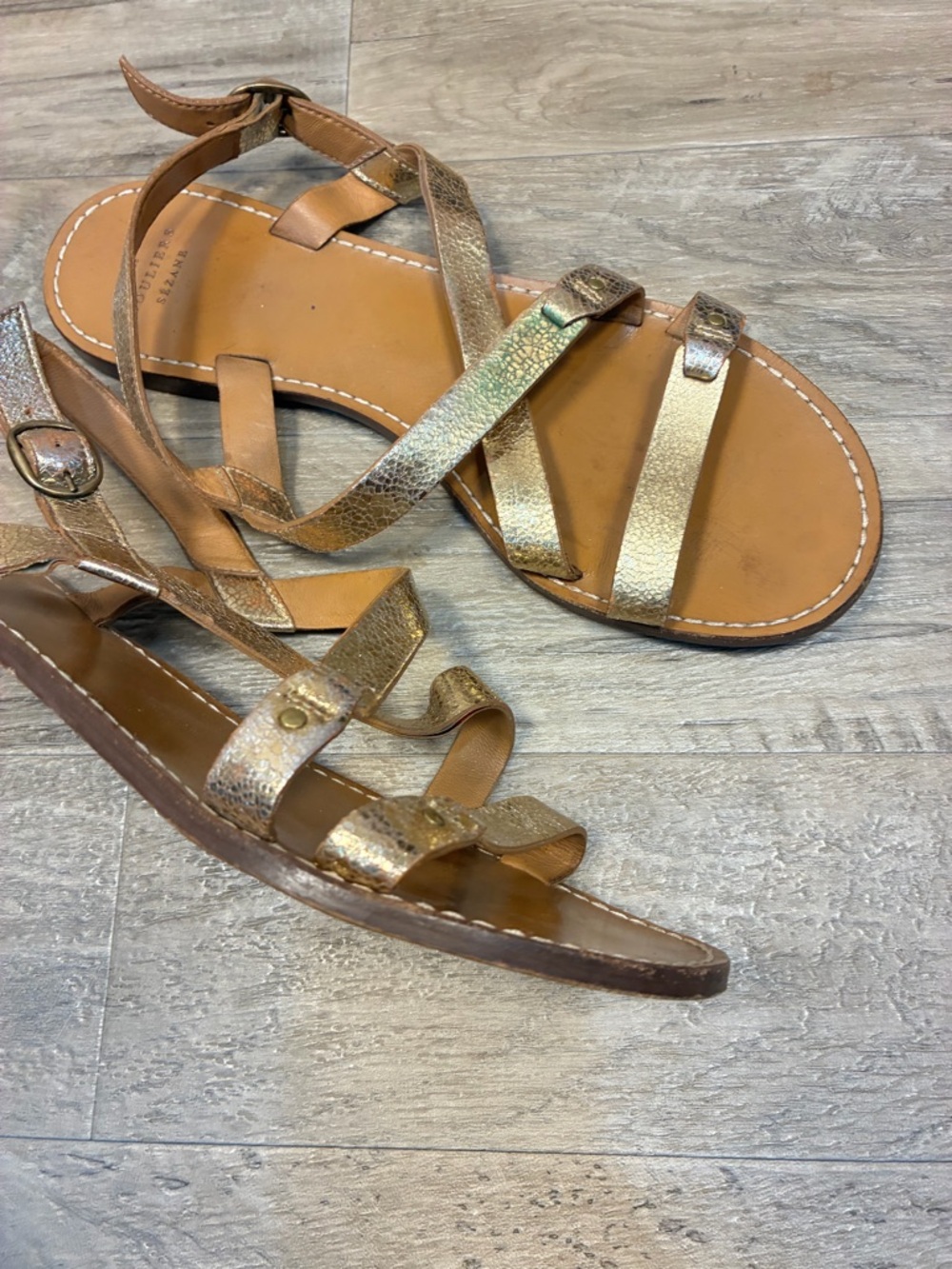 Sezane Ella Gold Strappy Leather Sandals - Picture 8 of 14